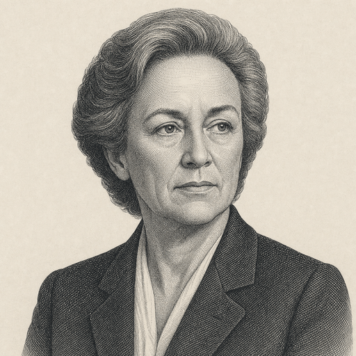 Woodcut portrait of Katharine Graham, publisher of The Washington Post who embodied The Accountable Power by funding and protecting an independent test strong enough to confront the state