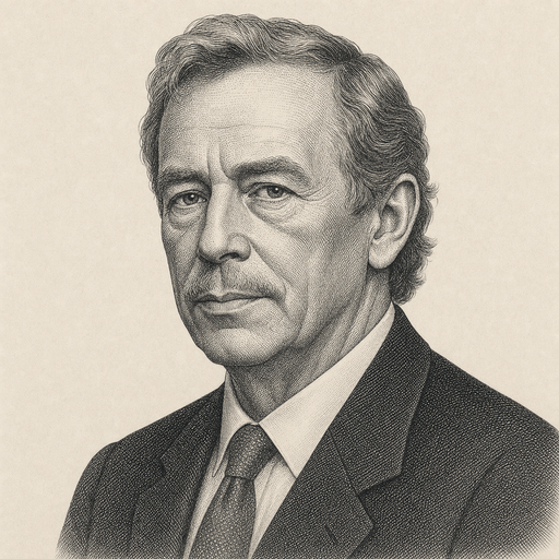 Woodcut portrait of Václav Havel, dissident and first president of the Czech Republic who embodied The Refounded Legitimacy by turning moral authority into durable institutions